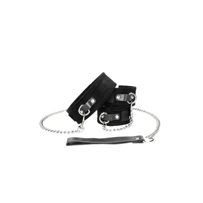 Adjustable Velcro Bondage Collar With Leash and Wrist Cuffs Black  Fetish - Cuffs & Restraints