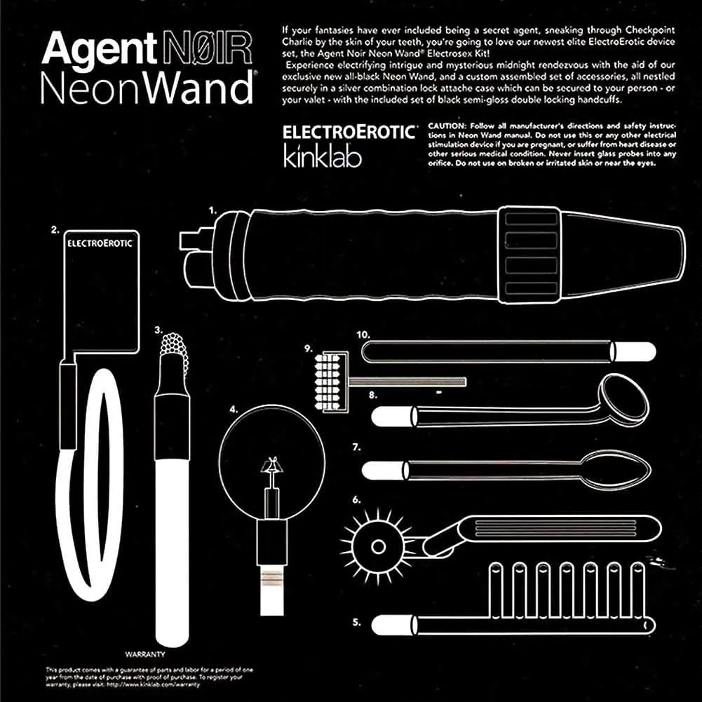 Agent Noir Electro Erotic Neon Wand Kit - Electrosex Kit with Briefcase  Electro