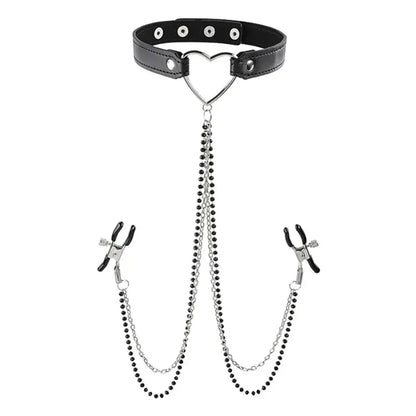 Amor BDSM Collar with Nipple Clamps - Nipple Clamps with Chain  Collars and Leads