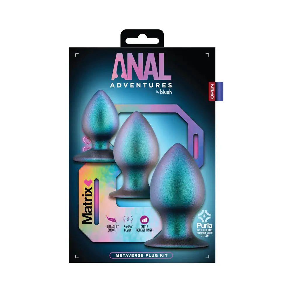Anal Adventures Matrix Metaverse Silicone Butt Plug Kit Dark Millenia  Anal Training