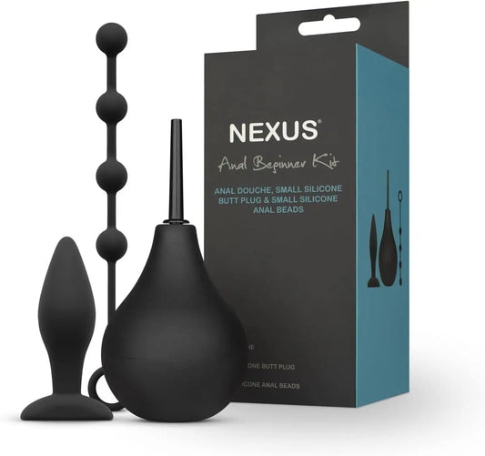 Anal Beginner Kit with Douche, Silicone Beads, Small Silicone Butt Plug  Anal Prep