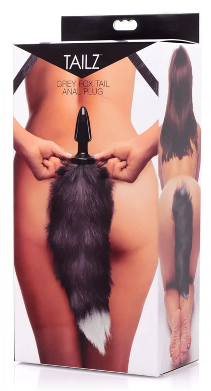 Anal Butt Plug Tail Grey Fox Tail Anal Plug Fox Tail Butt Plug  BDSM Pet Play Anal Plug