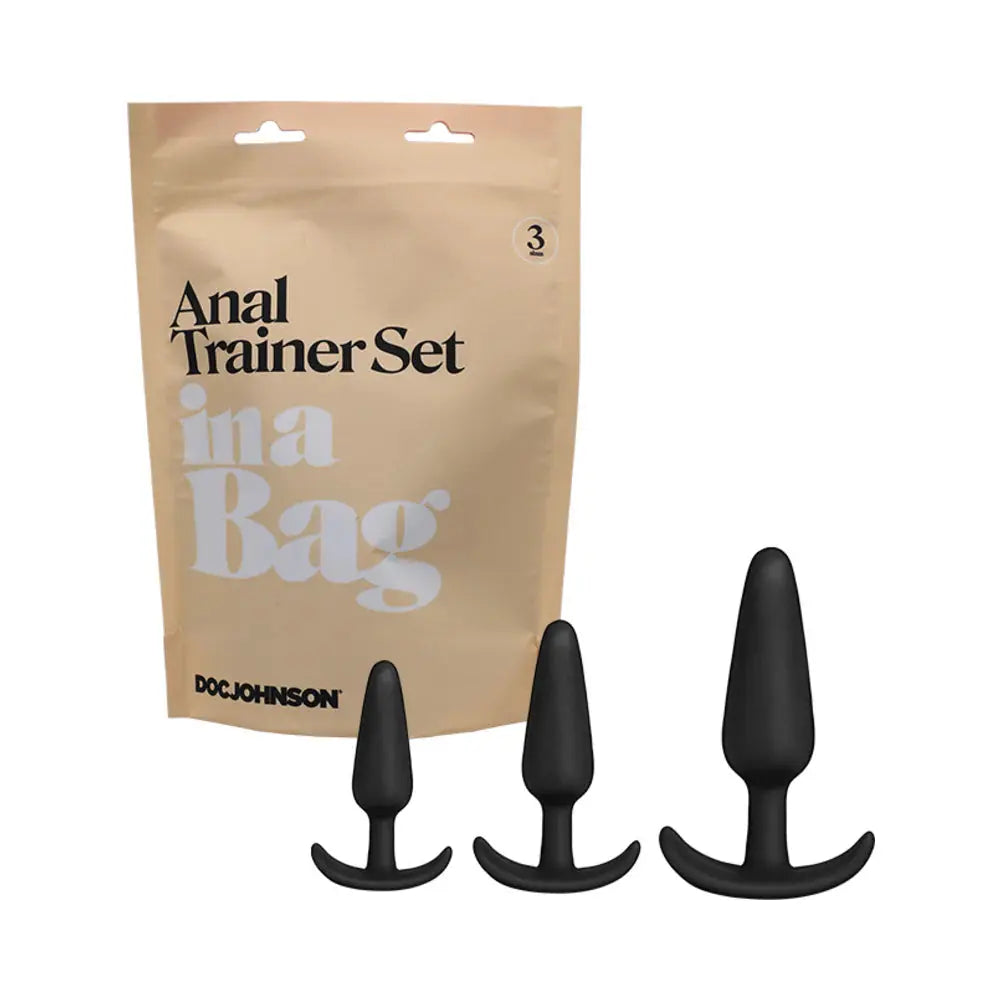 Anal Plug Trainer Set In A Bag 3-Piece Silicone Butt Plug Set Black  Anal - Kits
