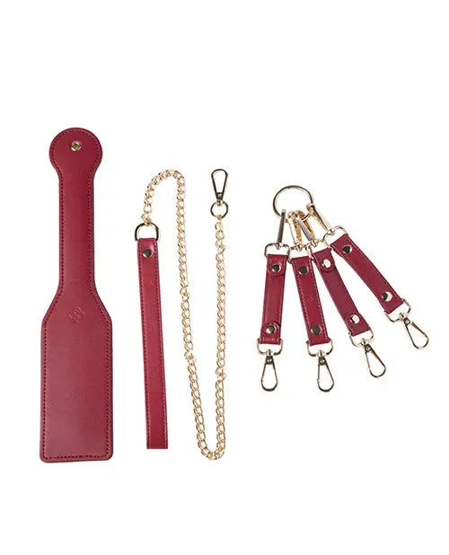 BDSM Beginner Set Kinky Play Box Red Passion 8 pc Set Bondage Kit - Red 