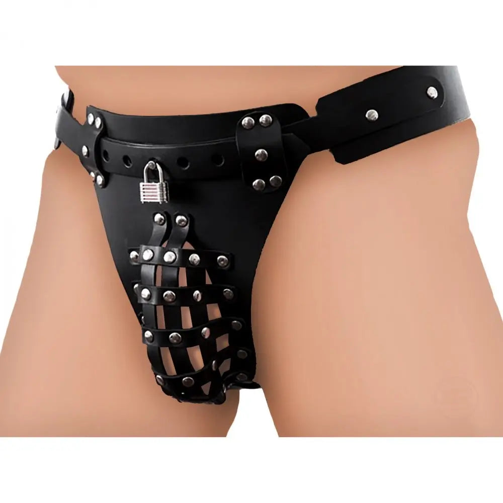 BDSM Chastity Leather Male Chastity Belt with Anal Plug Harness  Chastity