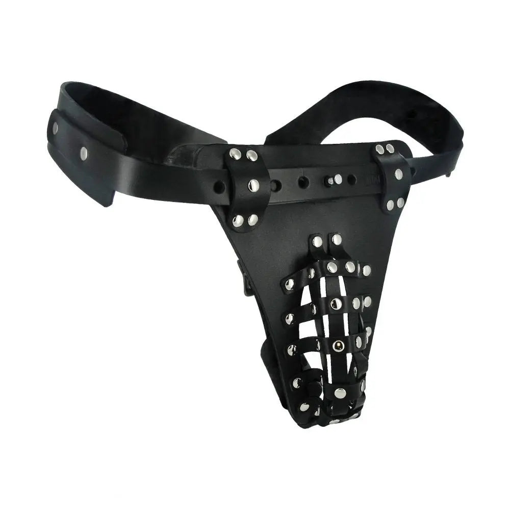 BDSM Chastity Leather Male Chastity Belt with Anal Plug Harness  Chastity