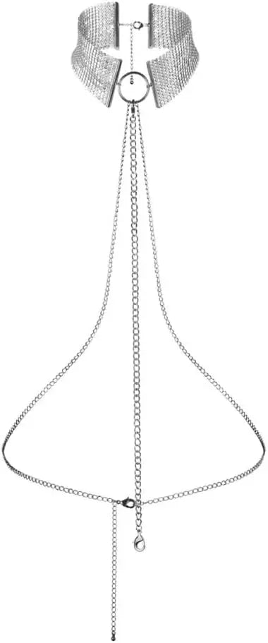BDSM Collar Bijoux Indiscrets Desir Metallique Mesh Collar Silver with Belly Chain  Collars and Leads