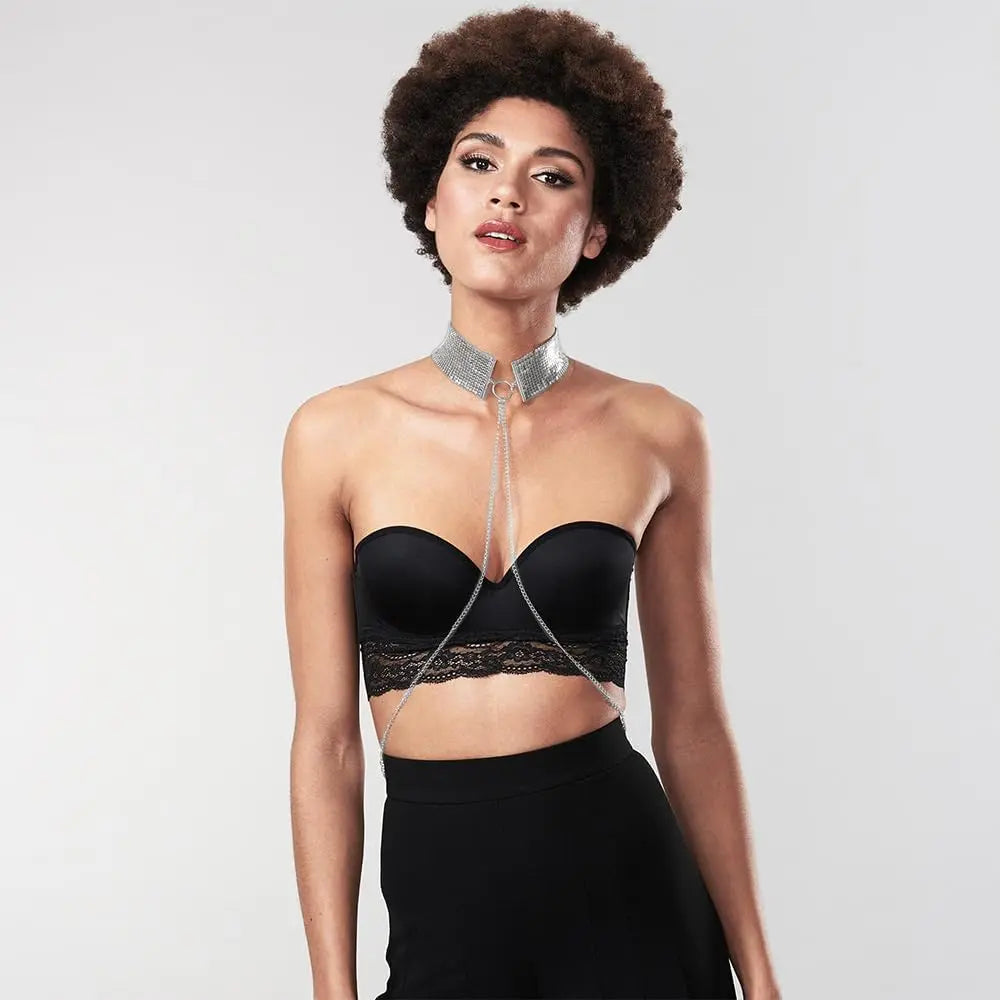 BDSM Collar Bijoux Indiscrets Desir Metallique Mesh Collar Silver with Belly Chain  Collars and Leads