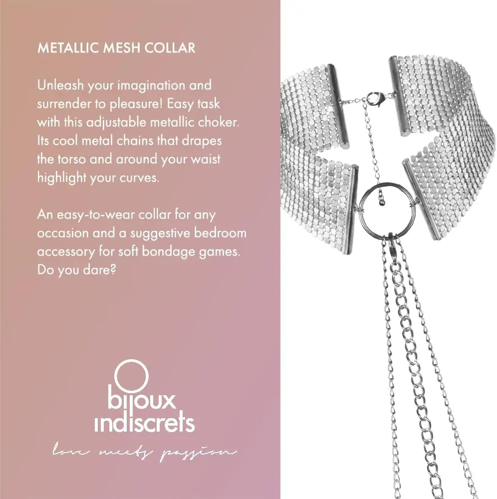 BDSM Collar Bijoux Indiscrets Desir Metallique Mesh Collar Silver with Belly Chain  Collars and Leads