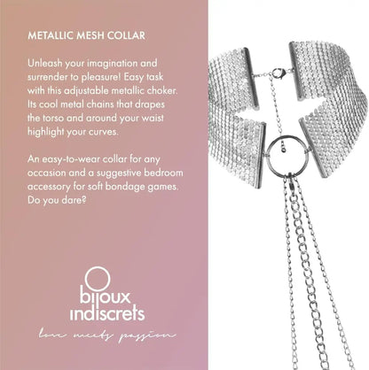 BDSM Collar Bijoux Indiscrets Desir Metallique Mesh Collar Silver with Belly Chain  Collars and Leads
