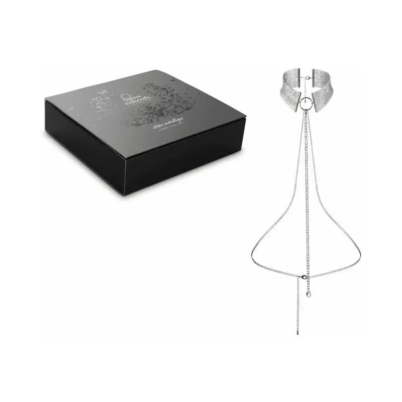 BDSM Collar Bijoux Indiscrets Desir Metallique Mesh Collar Silver with Belly Chain  Collars and Leads