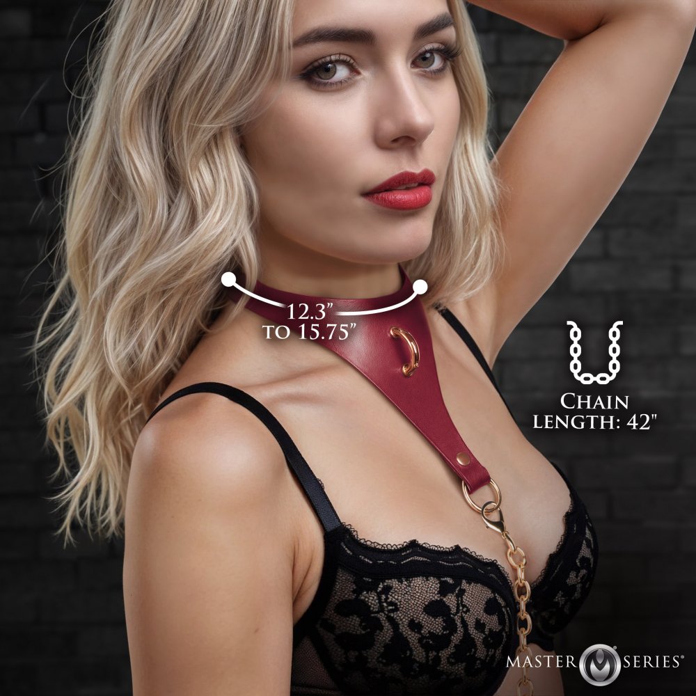 BDSM Collar Captivate Bondage Slave Collar with Body Chain - Red  Collars and Leads