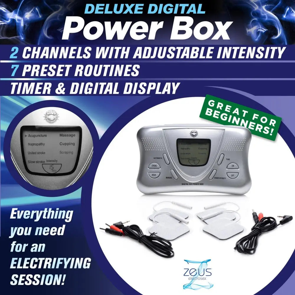 BDSM E-Stim Starter Set Zeus Electrosex Deluxe Digital Power Box Self Bondage  Electro