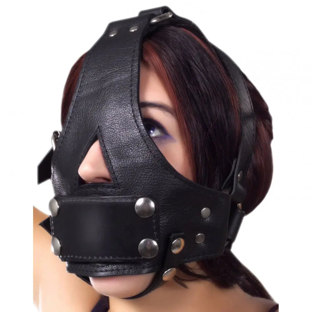 BDSM Leather Bondage Bishop Head Harness with Removable Gag  Masks, Gags and Blindfolds