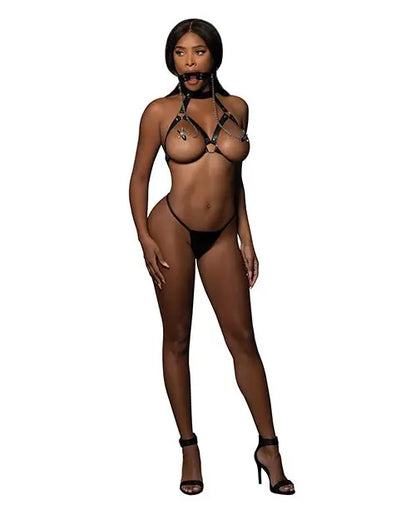 BDSM Lingerie Collar Bra Bondage Harness Leather Women's Luna Black  Bondage Harness