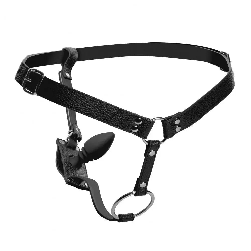 BDSM Male Cock Ring Harness with Silicone Anal Plug  Anal