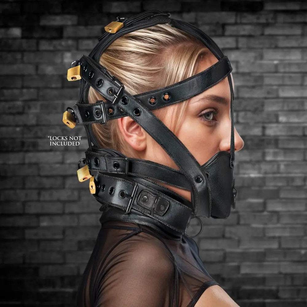 BDSM Mask Leather Head Harness with Muzzle  BDSM Mask
