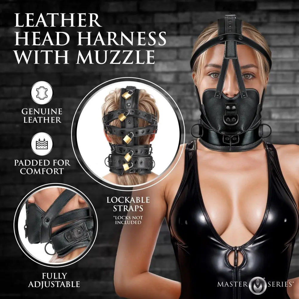 BDSM Mask Leather Head Harness with Muzzle  BDSM Mask