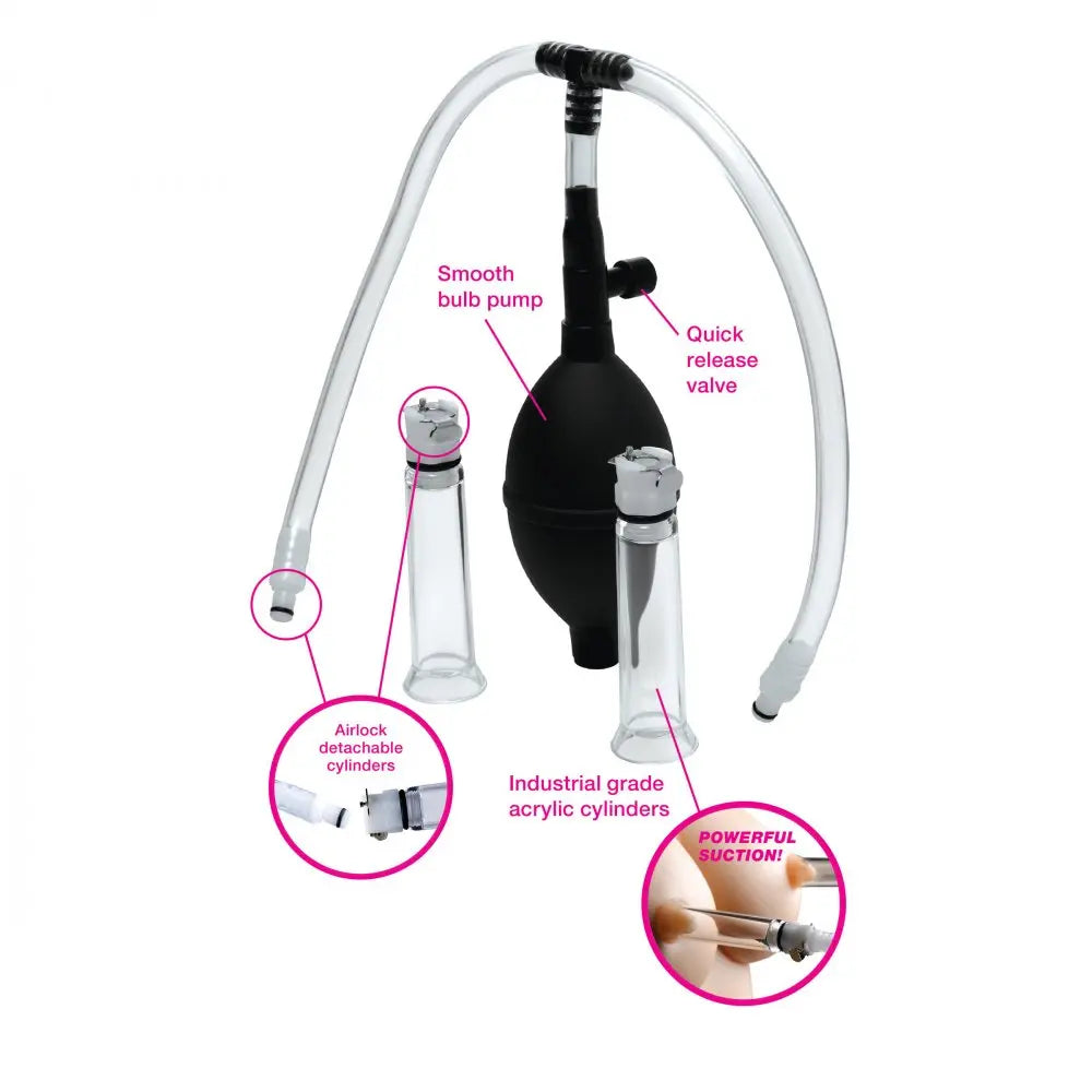 BDSM Nipple Pump Nipple Pumping System with Dual Detachable Acrylic Cylinders  Penis Extenders and Sleeves