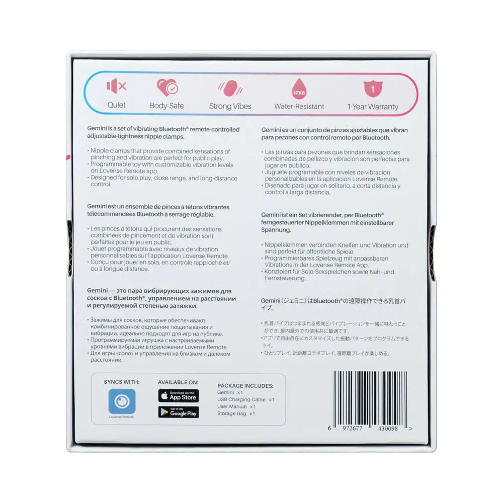 BDSM Nipple Torture Lovense Gemini Vibrating Bluetooth Nipple Clamps - Pink  Nipple and Clit Toys