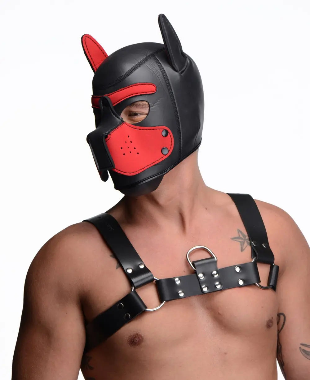 BDSM Pup Play Spike Neoprene Puppy Hood - Red Bondage Pet Play  Animal Play