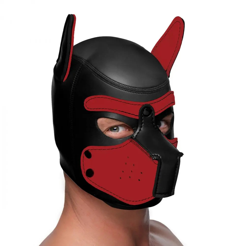 BDSM Pup Play Spike Neoprene Puppy Hood - Red Bondage Pet Play  Animal Play