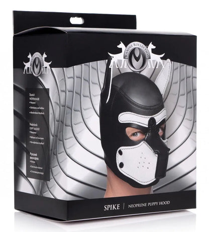 BDSM Pup Play Spike Neoprene Puppy Hood - White  Bondage Hood