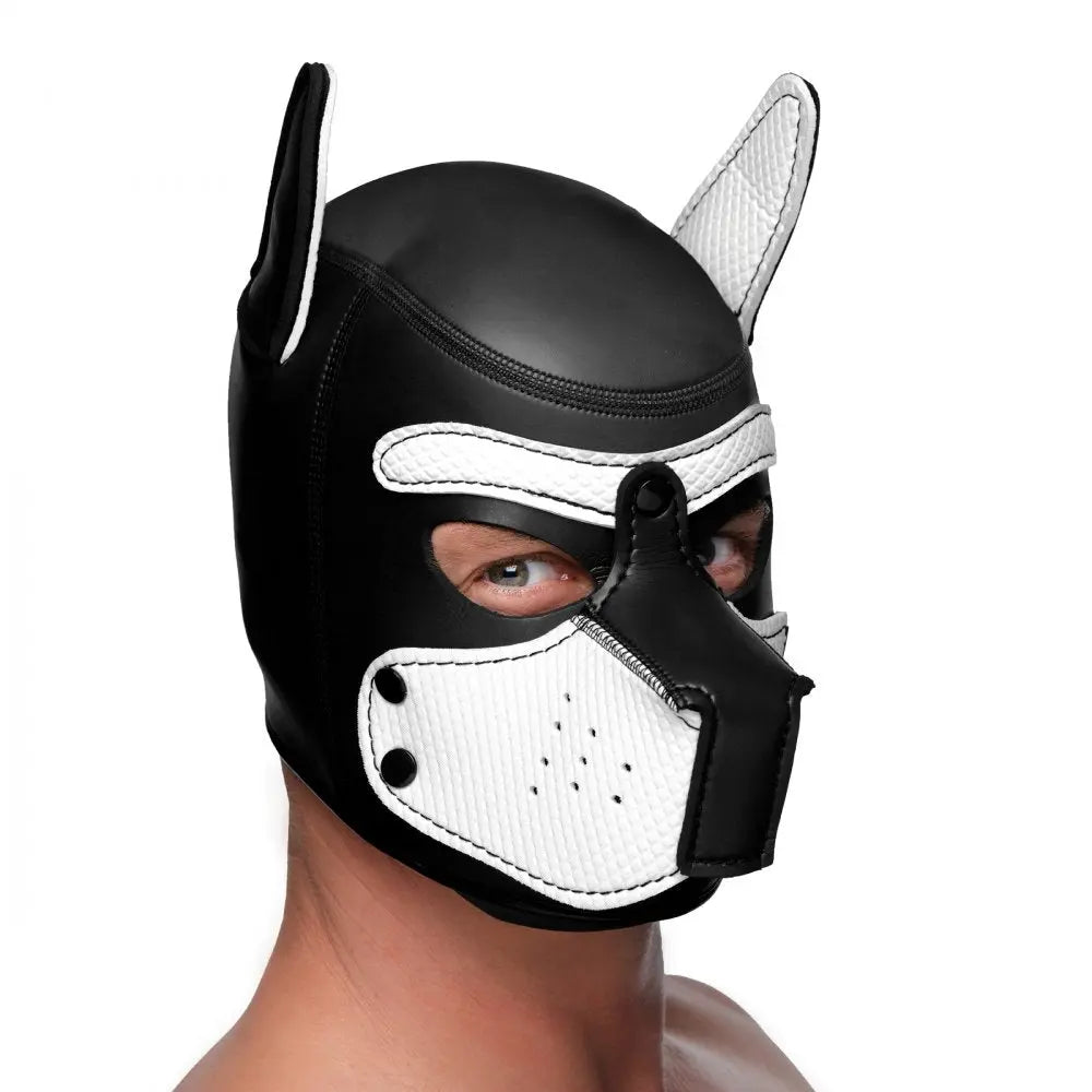 BDSM Pup Play Spike Neoprene Puppy Hood - White  Animal Play