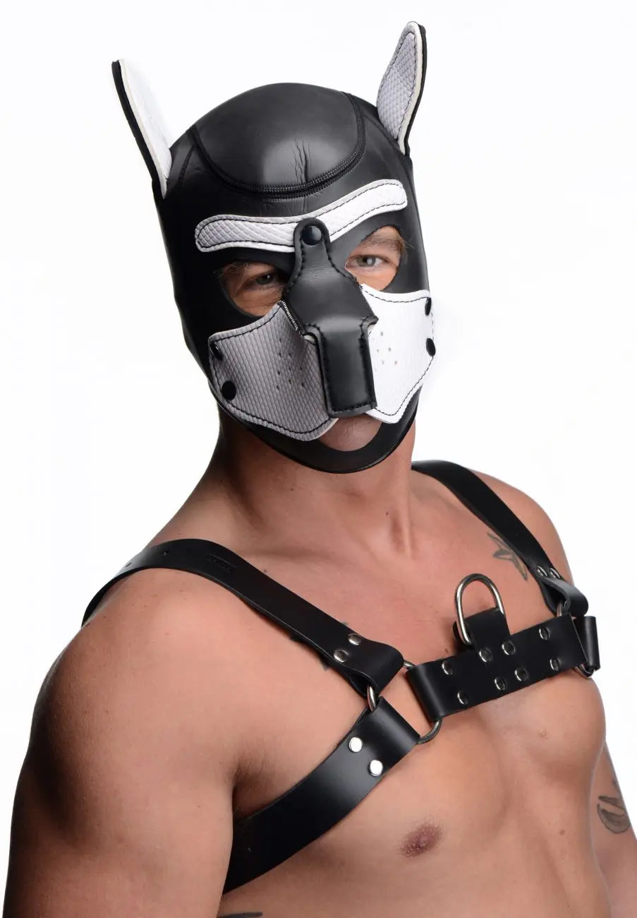 BDSM Pup Play Spike Neoprene Puppy Hood - White  Animal Play