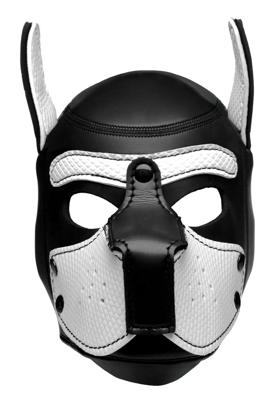 BDSM Pup Play Spike Neoprene Puppy Hood - White  Animal Play