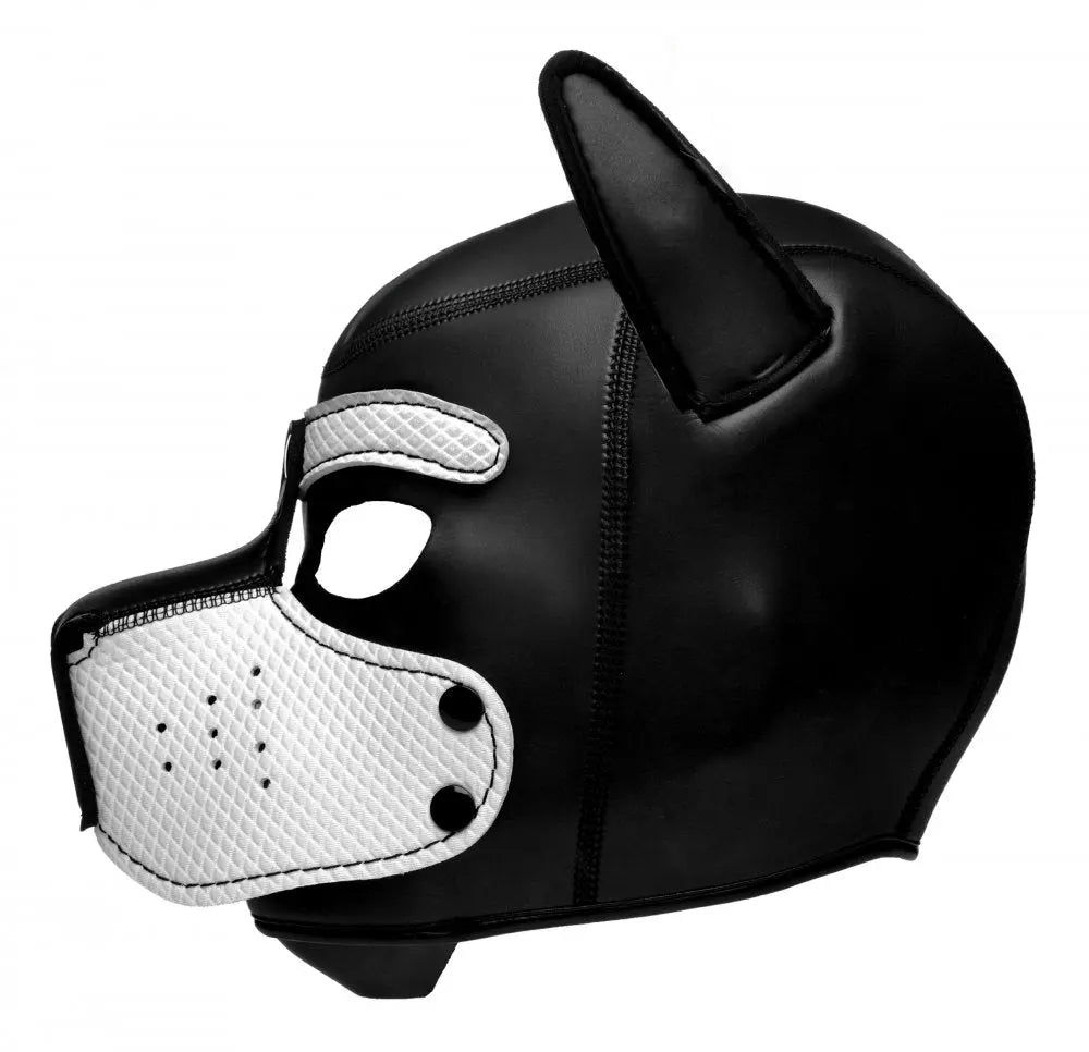 BDSM Pup Play Spike Neoprene Puppy Hood - White  Animal Play