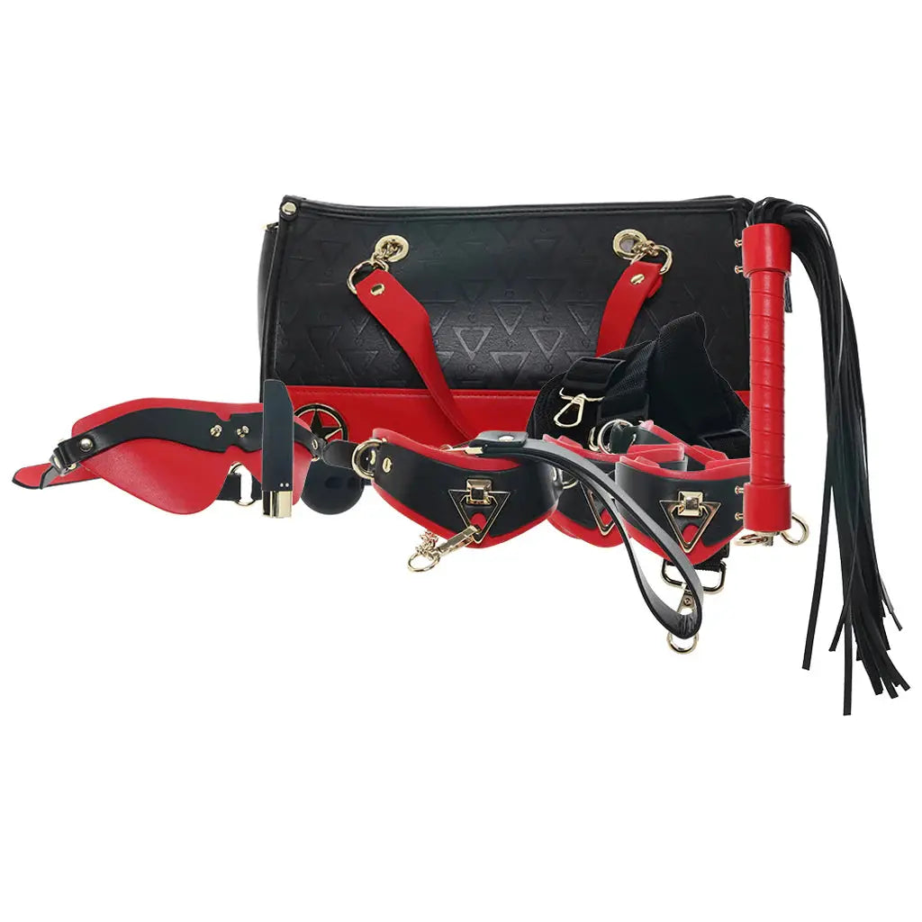 BDSM Set Milan Collection Bondage Kit w/Bag - Black/Red  Bondage Kits