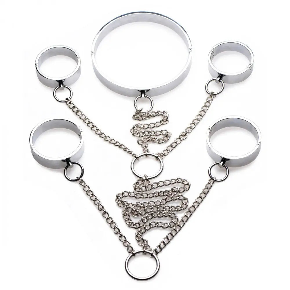 BDSM Slave Shackles 5 Piece Stainless Steel Shackle Set  Restraints and Cuffs