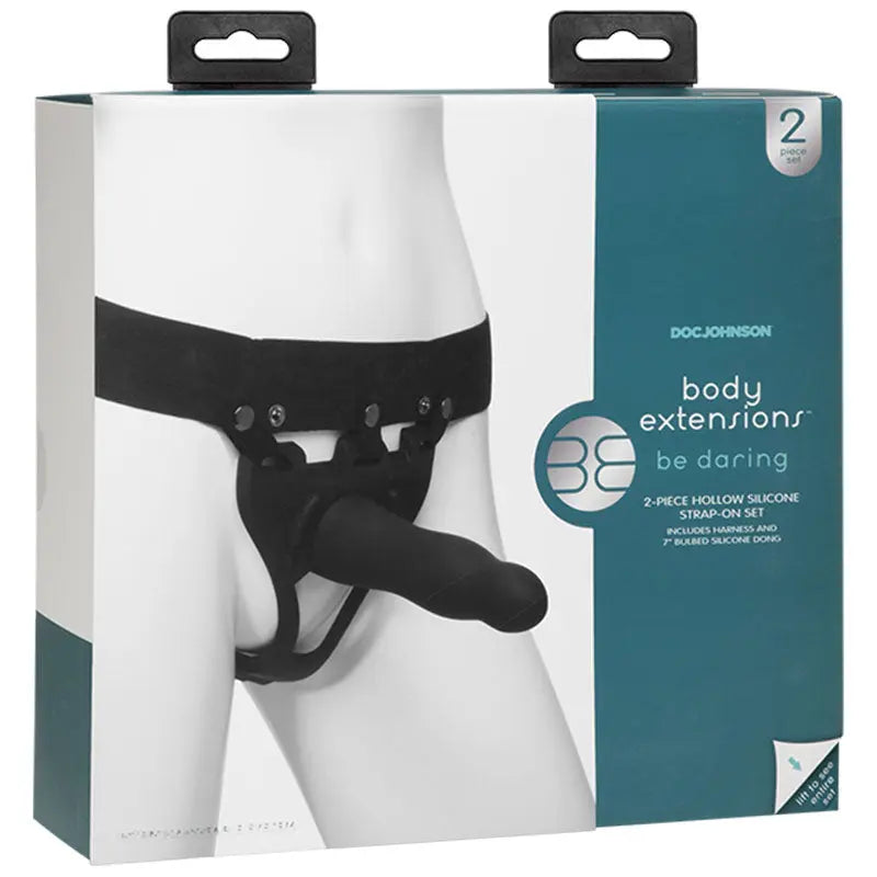 Be Daring Body Extensions Hollow Slim Dong Strap-On 2-Piece Set Black  Harnesses