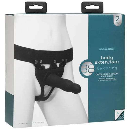 Be Daring Body Extensions Hollow Slim Dong Strap-On 2-Piece Set Black  Harnesses