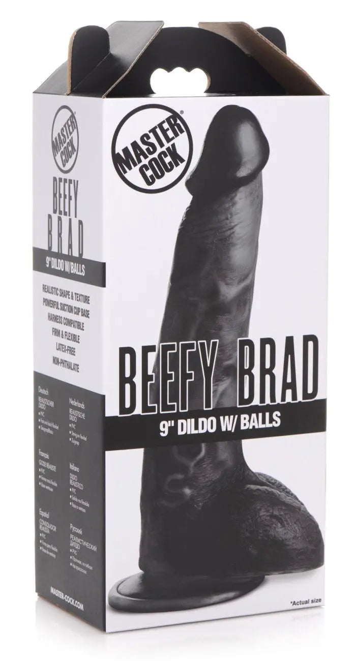 Beefy Brad 9 inch Suction Cup Dildo with Balls - Black  Suction Cup Dildos