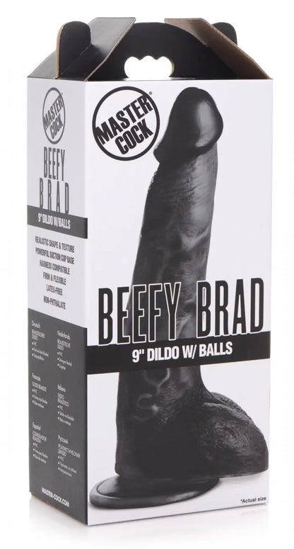 Beefy Brad 9 inch Suction Cup Dildo with Balls - Black  Suction Cup Dildos