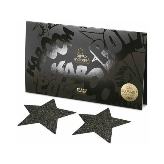 Bijoux Indiscrets Flash Reusable Glitter Pasties Star Black  Lingerie - Pasties and Tassels