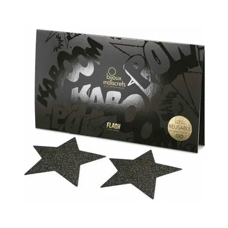 Bijoux Indiscrets Flash Reusable Glitter Pasties Star Black  Lingerie - Pasties and Tassels