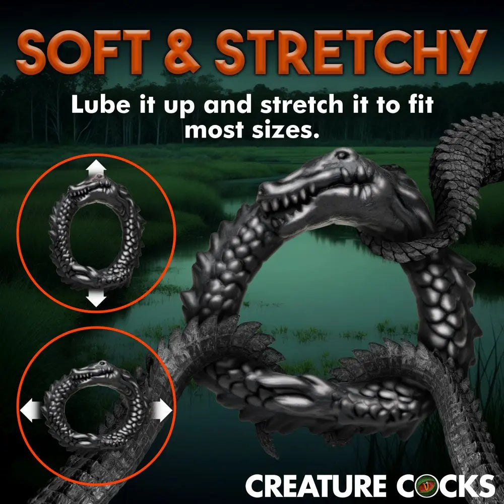 Black Caiman Cock Ring Silicone Alligator Cock Ring  Cock Rings