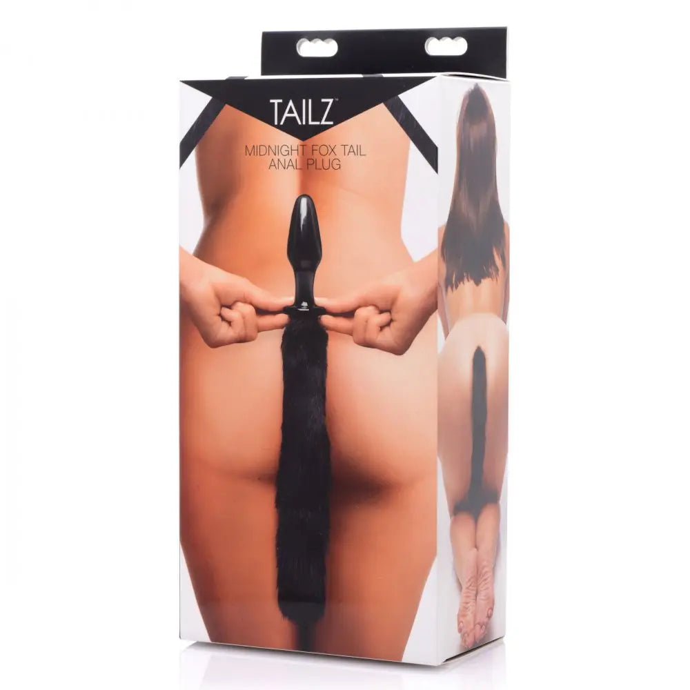 Black Glass Butt Plug - Midnight Fox Tail Glass Anal Plug  BDSM Pet Play Anal Plug