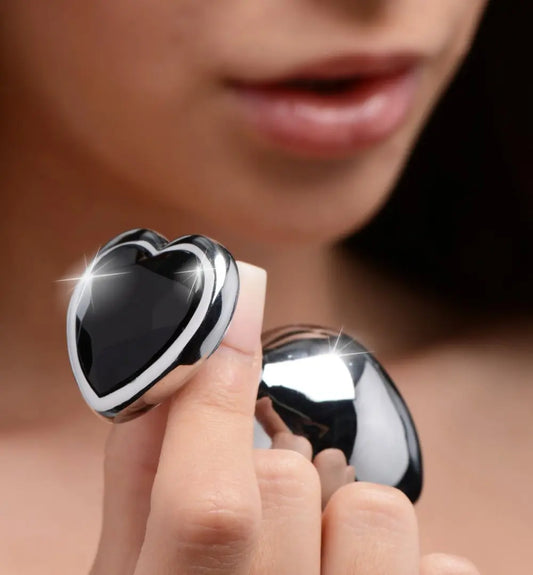 Black Heart Gem Anal Plug Sex Toy - Medium Jewel Butt Plug  Metal Anal Plug Sex Toy