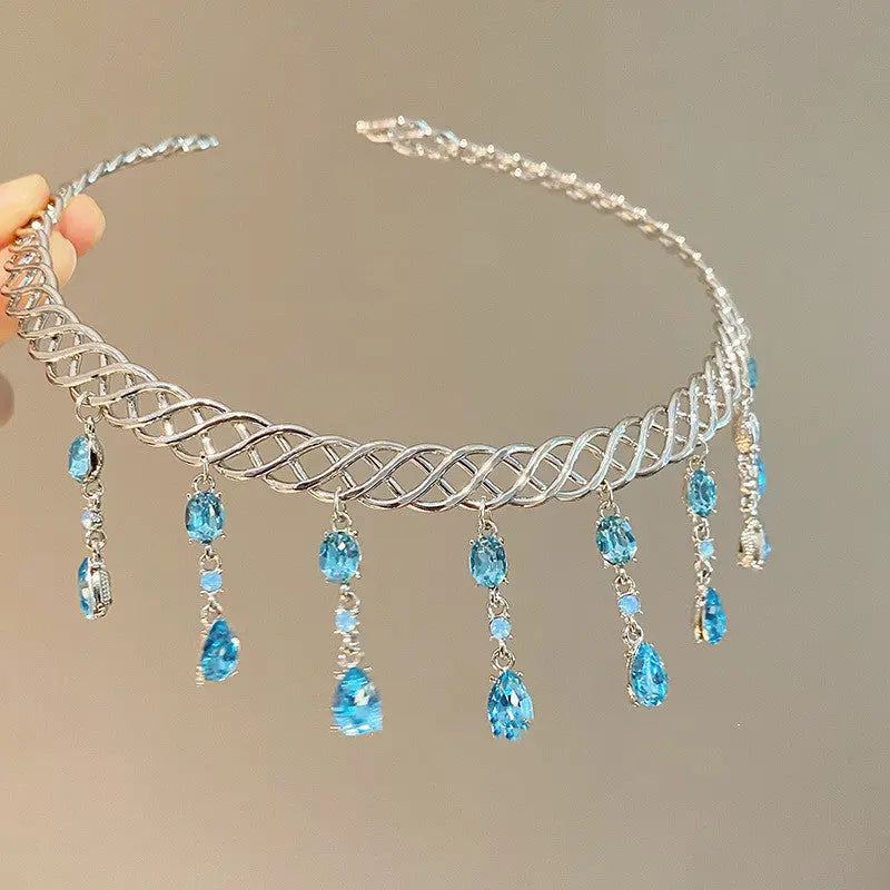 Blue Water Drop Zircon Collar Women's Fashion  Collars and Leads