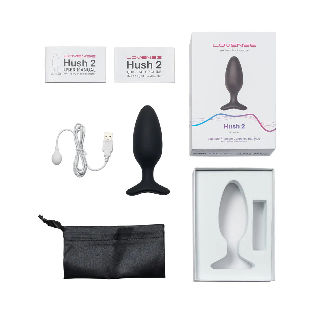 Bluetooth Butt Plug Sex Toy  Lovense Hush 2 Remote-Controlled Anal Plug Vibrating M 1.75 inch  Anal