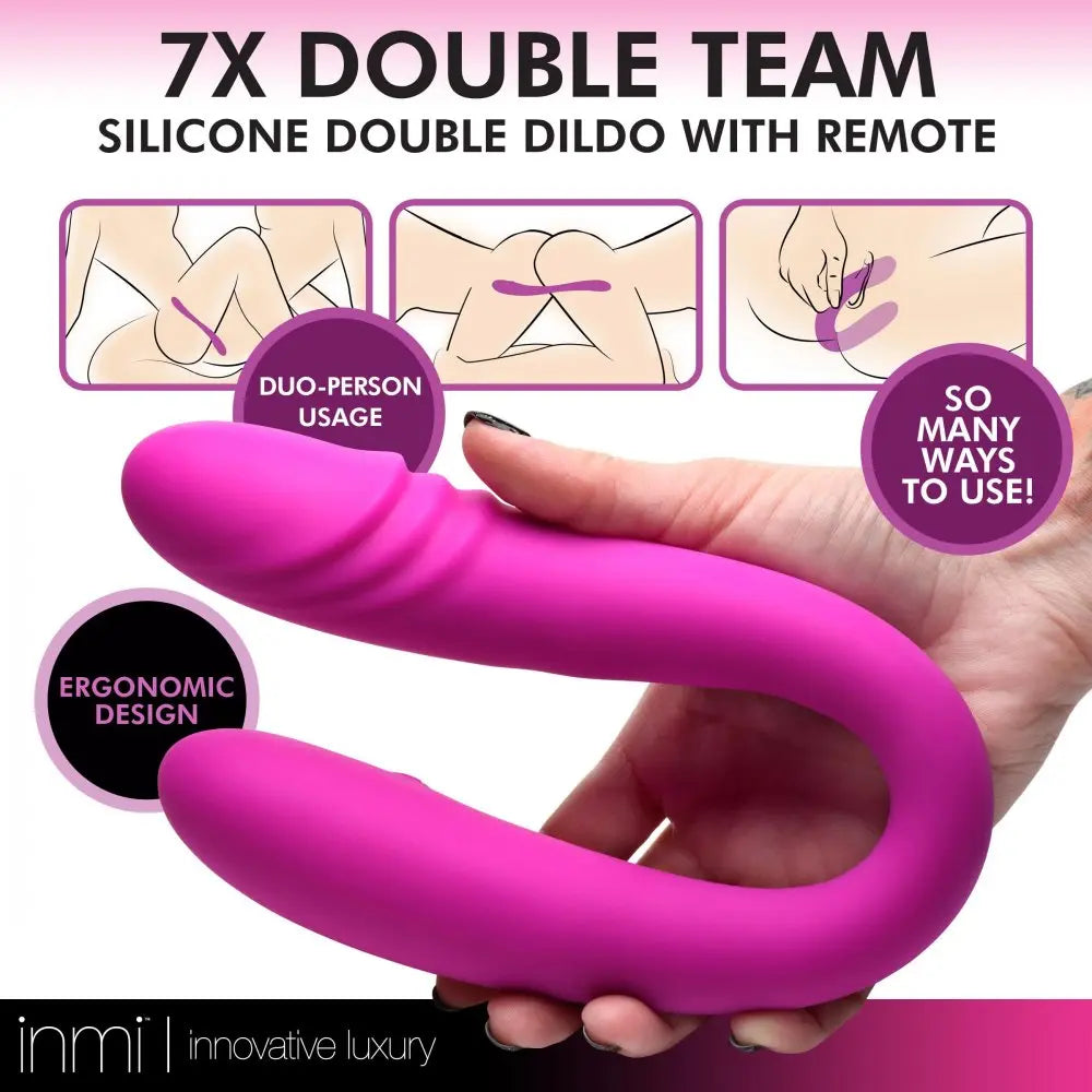 Body Safe Double Ended Dildo 7X Double Team Silicone Double Dildo with Remote  Vibrating Toys