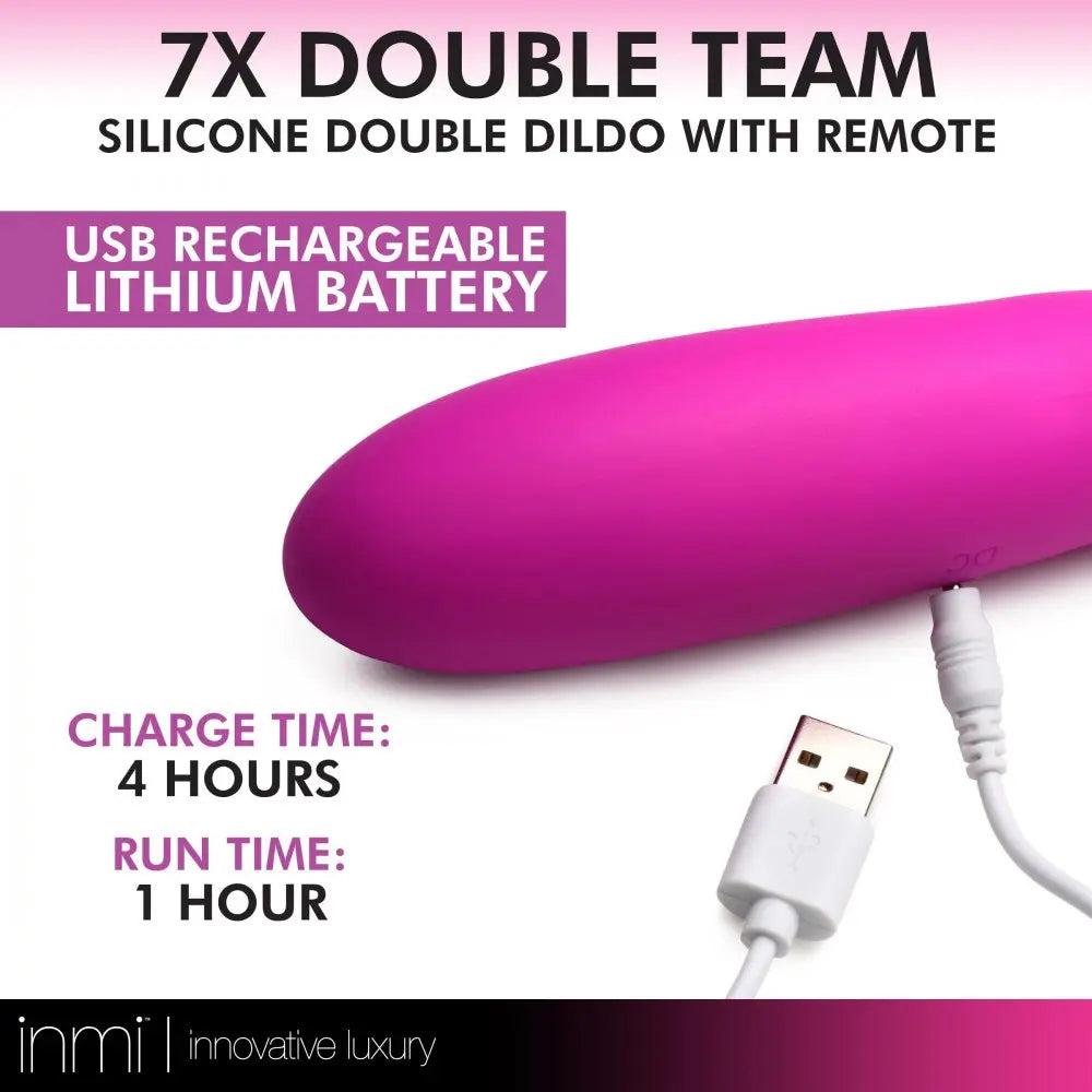 Body Safe Double Ended Dildo 7X Double Team Silicone Double Dildo with Remote  Vibrating Toys