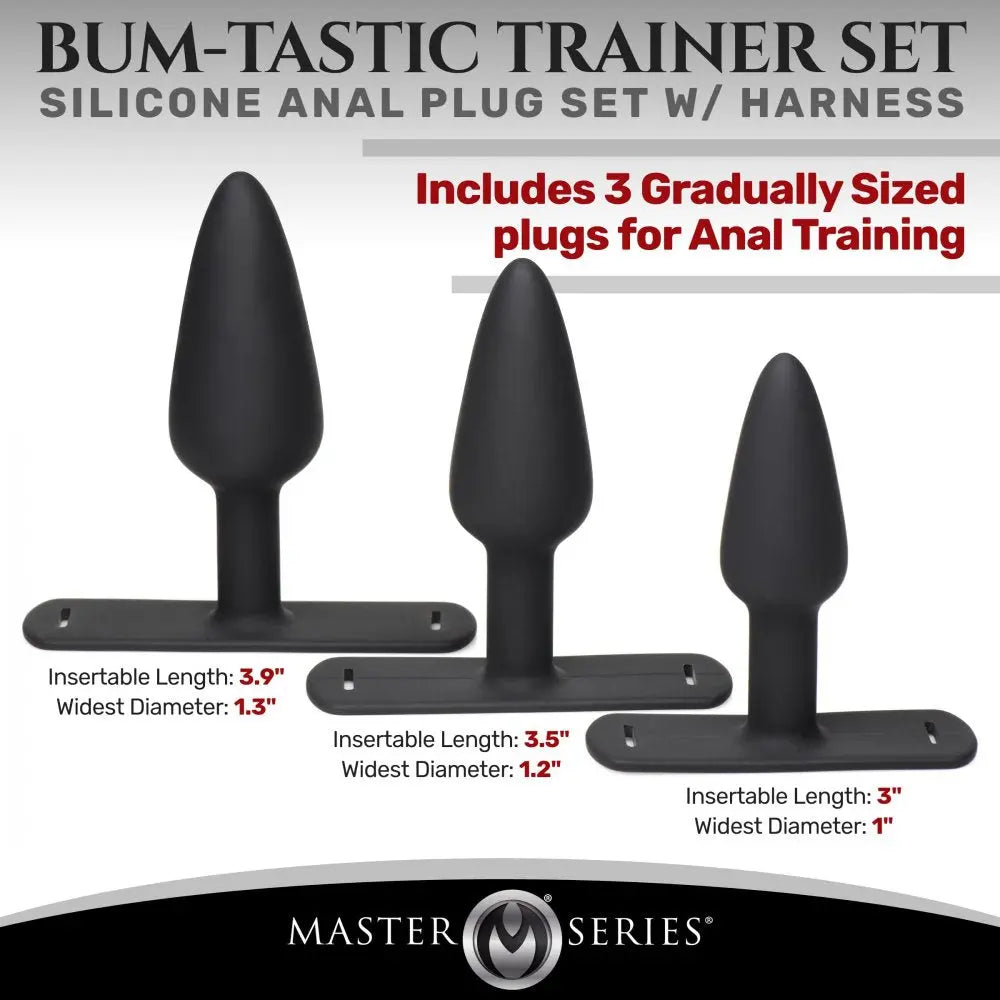 Bondage Anal Plug Bum-Tastic Trainer Set Silicone 3 Piece Anal Plug Set with Harness  Anal