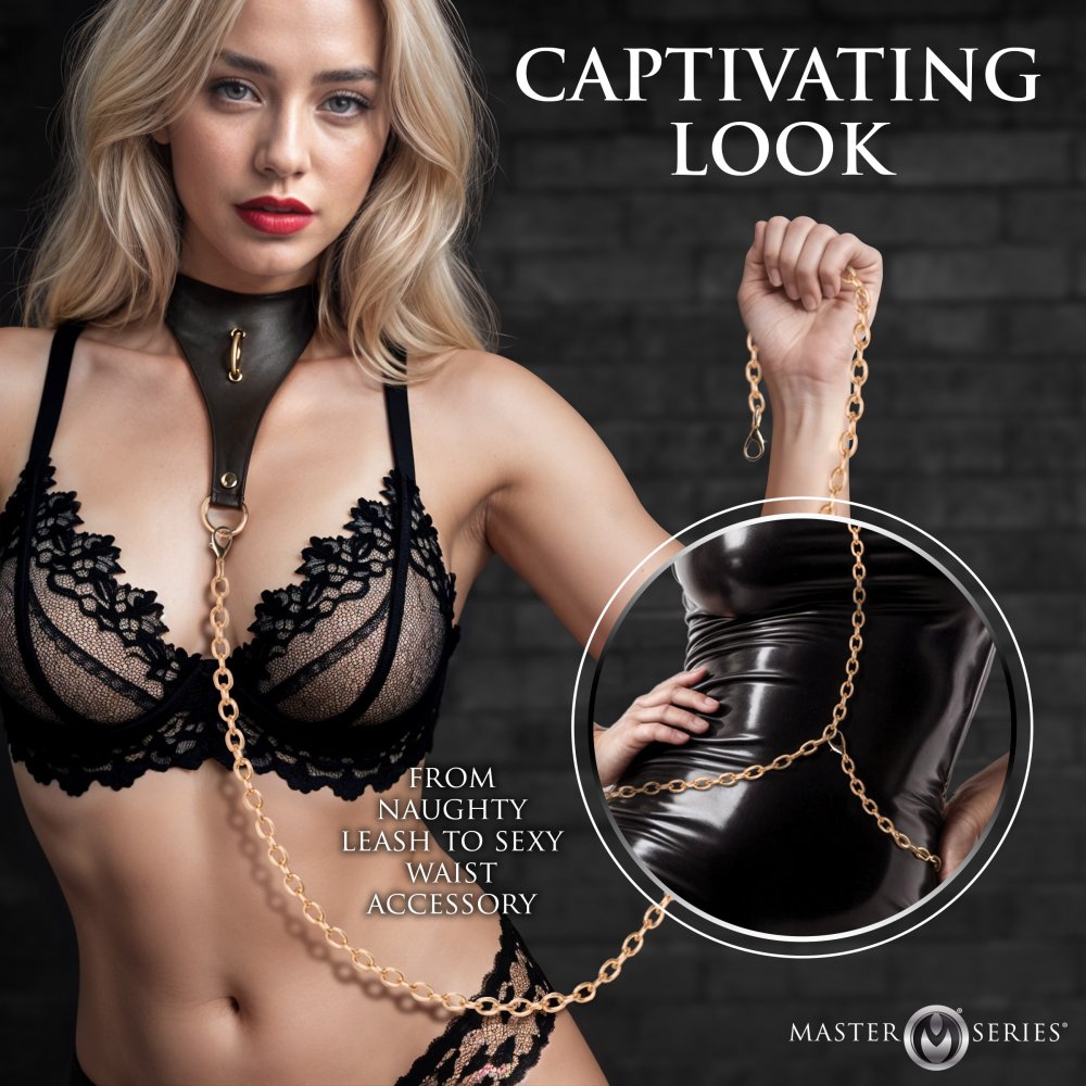 Bondage Collar Captivate BDSM Slave Collar with Body Chain - Black  Collars and Leads