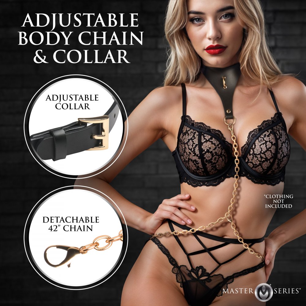 Bondage Collar Captivate BDSM Slave Collar with Body Chain - Black  Collars and Leads