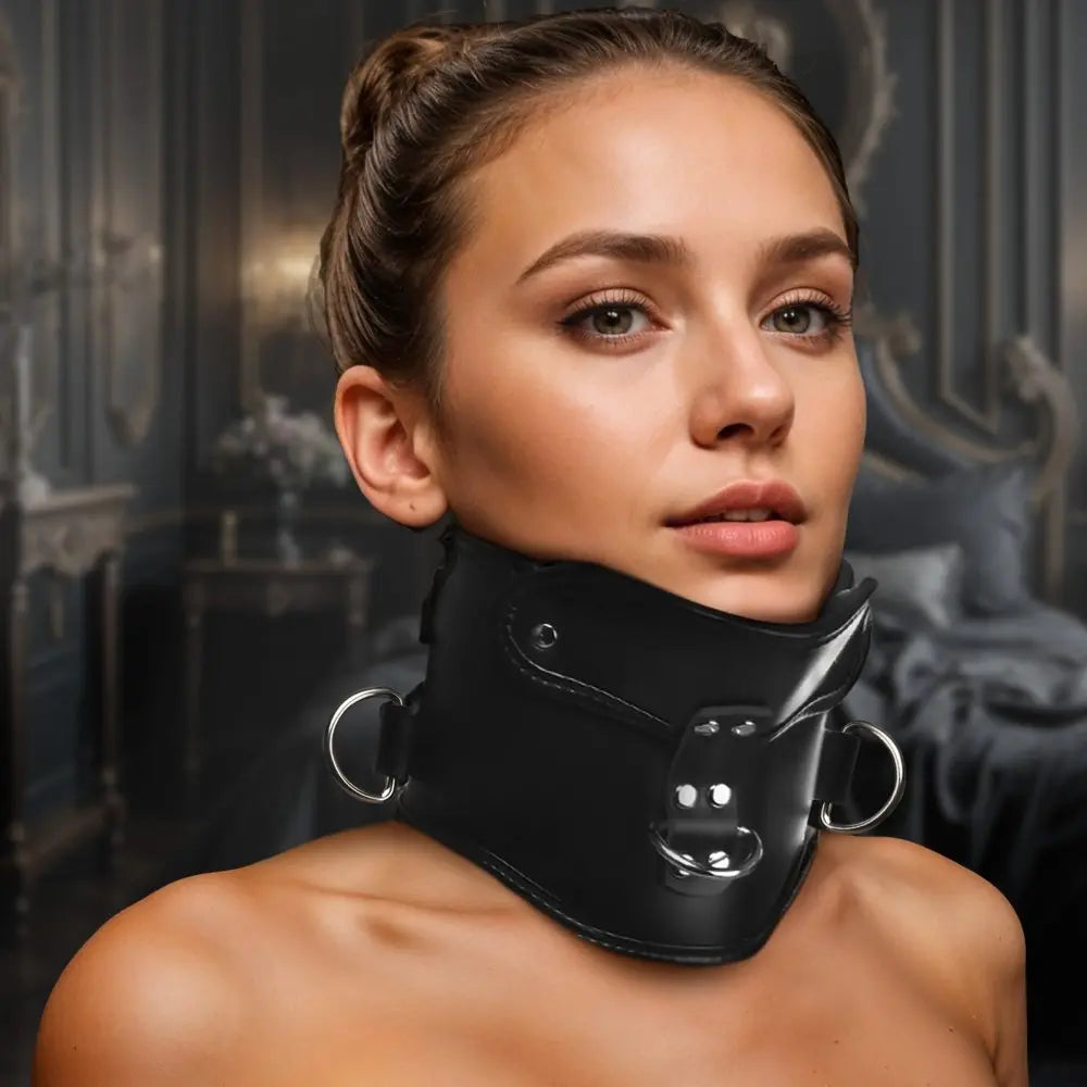 Bondage Collar Rigid Locking Posture BDSM Collar w/ Chin Brace  Collars and Leads